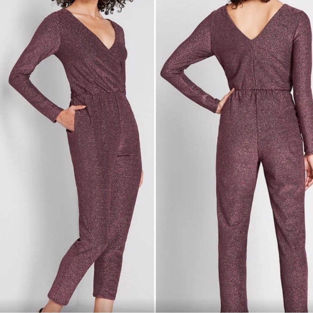 ModCloth Shine Away Sparkle Jumpsuit Au Fond Burgundy